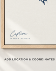 Captiva vertical canvas map in Navy, location and coordinates detail