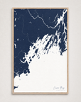 Casco Bay vertical canvas map, Navy, Light Wood