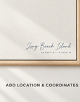 Long Beach Island vertical canvas map in Navy, location and coordinates detail