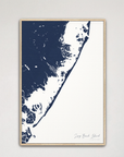 Long Beach Island vertical canvas map, Navy, Natural Oak
