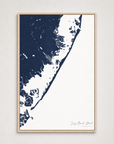 Long Beach Island vertical canvas map, Navy, Light Wood
