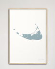 Nantucket vertical canvas map, Soft Blue, Natural Oak