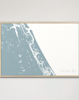 New Smyrna Beach horizontal canvas map, Soft Blue, Natural Oak