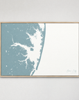 Ocean City horizontal canvas map, Soft Blue, Light Wood