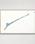 Ocracoke horizontal canvas map, Soft Blue, Light Wood