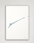 Ocracoke vertical canvas map, Soft Blue, White Frame