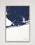 Orange Beach vertical canvas map, Navy, Natural Oak