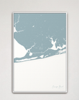Orange Beach vertical canvas map, Soft Blue, White Frame