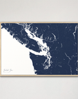 Salish Sea horizontal canvas map, Navy, Natural Oak