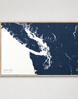 Salish Sea horizontal canvas map, Navy, Light Wood