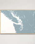 Salish Sea horizontal canvas map, Soft Blue, Natural Oak