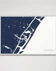 Wrightsville Beach horizontal canvas map, Navy, White Frame