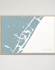 Wrightsville Beach horizontal canvas map, Soft Blue, Natural Oak