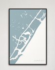Wrightsville Beach vertical canvas map, Soft Blue, Black Frame