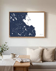 Plymouth navy horizontal canvas map in an oak framed room scene