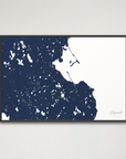 Plymouth Coastal Map — Canvas Horizontal, navy, Black Frame