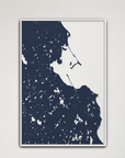 Plymouth Coastal Map — Canvas Vertical, navy, White Frame, 16x24