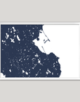 Plymouth Coastal Map — Fine Art Print Horizontal, navy, White Frame, 10x8