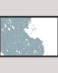Plymouth Coastal Map — Fine Art Print Horizontal, soft-blue, Black Frame, 10x8