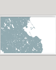 Plymouth Coastal Map — Fine Art Print Horizontal, soft-blue, White Frame, 10x8