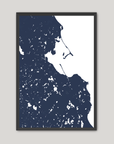 Plymouth Coastal Map — Fine Art Print Vertical, navy, Black Frame, 8x10