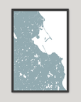 Plymouth Coastal Map — Fine Art Print Vertical, soft-blue, Black Frame, 8x10