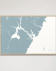 Portsmouth Coastal Map — Canvas Horizontal, soft-blue, Natural Oak