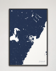 Portsmouth Coastal Map — Canvas Vertical, navy, Black Frame