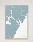Portsmouth Coastal Map — Canvas Vertical, soft-blue, Natural Oak