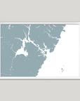 Portsmouth Coastal Map — Fine Art Print Horizontal, soft-blue, White Frame, 10x8