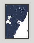 Portsmouth Coastal Map — Fine Art Print Vertical, navy, Black Frame, 8x10