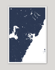 Portsmouth Coastal Map — Fine Art Print Vertical, navy, White Frame, 8x10