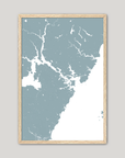 Portsmouth Coastal Map — Fine Art Print Vertical, soft-blue, Oak, 8x10