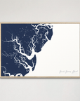 Saint Simons Island Coastal Map — Canvas Horizontal, navy, Natural Oak