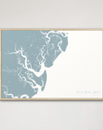 Saint Simons Island Coastal Map — Canvas Horizontal, soft-blue, Natural Oak