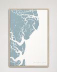 Saint Simons Island Coastal Map — Canvas Vertical, soft-blue, Natural Oak