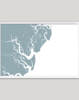 Saint Simons Island Coastal Map — Fine Art Print Horizontal, soft-blue, White Frame, 10x8