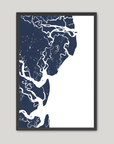 Saint Simons Island Coastal Map — Fine Art Print Vertical, navy, Black Frame, 8x10