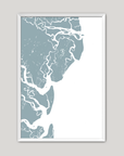 Saint Simons Island Coastal Map — Fine Art Print Vertical, soft-blue, White Frame, 8x10