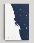 San Diego Coast Coastal Map — Canvas Vertical, navy, No Frame