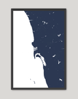 San Diego Coast Coastal Map — Fine Art Print Vertical, navy, Black Frame, 8x10