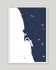 San Diego Coast Coastal Map — Fine Art Print Vertical, navy, White Frame, 8x10