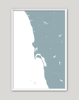 San Diego Coast Coastal Map — Fine Art Print Vertical, soft-blue, White Frame, 8x10