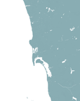 San Diego Coast Coastal Map — Fine Art Print Vertical, soft-blue, No Frame, 8x10
