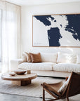 San Francisco navy horizontal canvas map in an oak framed room scene