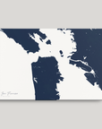 San Francisco Coastal Map — Canvas Horizontal, navy, No Frame