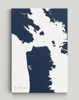 San Francisco Coastal Map — Canvas Vertical, navy, No Frame