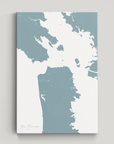 San Francisco Coastal Map — Canvas Vertical, soft-blue, No Frame