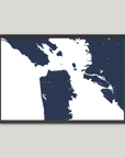 San Francisco Coastal Map — Fine Art Print Horizontal, navy, Black Frame, 10x8
