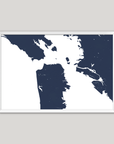 San Francisco Coastal Map — Fine Art Print Horizontal, navy, White Frame, 10x8
